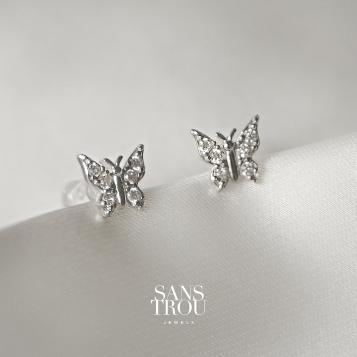 Bree Butterfly Clip-On Stud Earrings - Silver