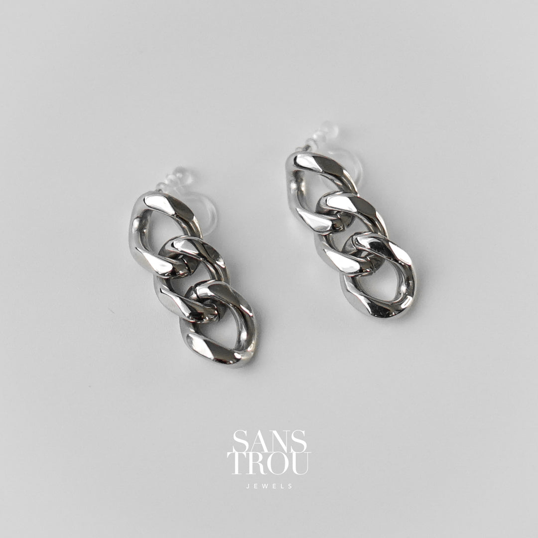 Colette Clip-On Chain Earrings - Silver