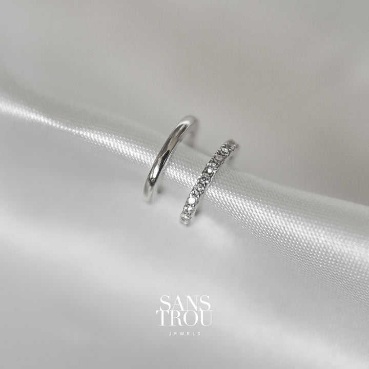 Sans Trou double layered sterling silver ear cuff with zircon stones. 