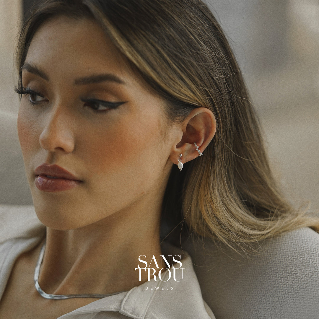 Layla Pearl Drop Stud Clip-On Earrings - Silver