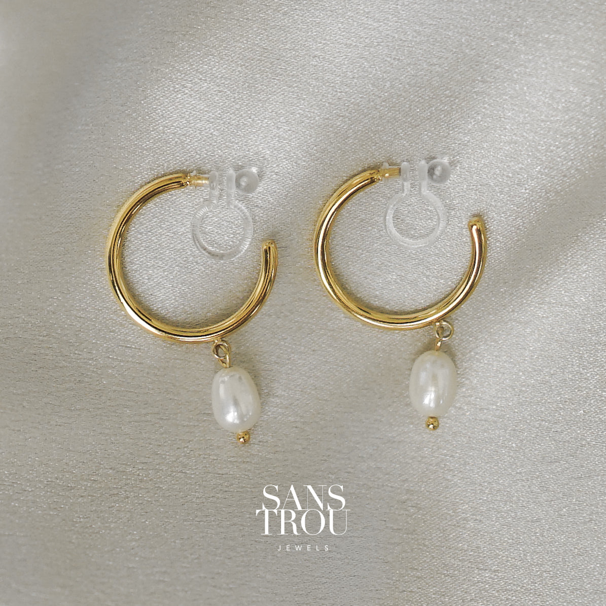 Lyna Pearl Clip-On Hoop Earrings – SANS TROU