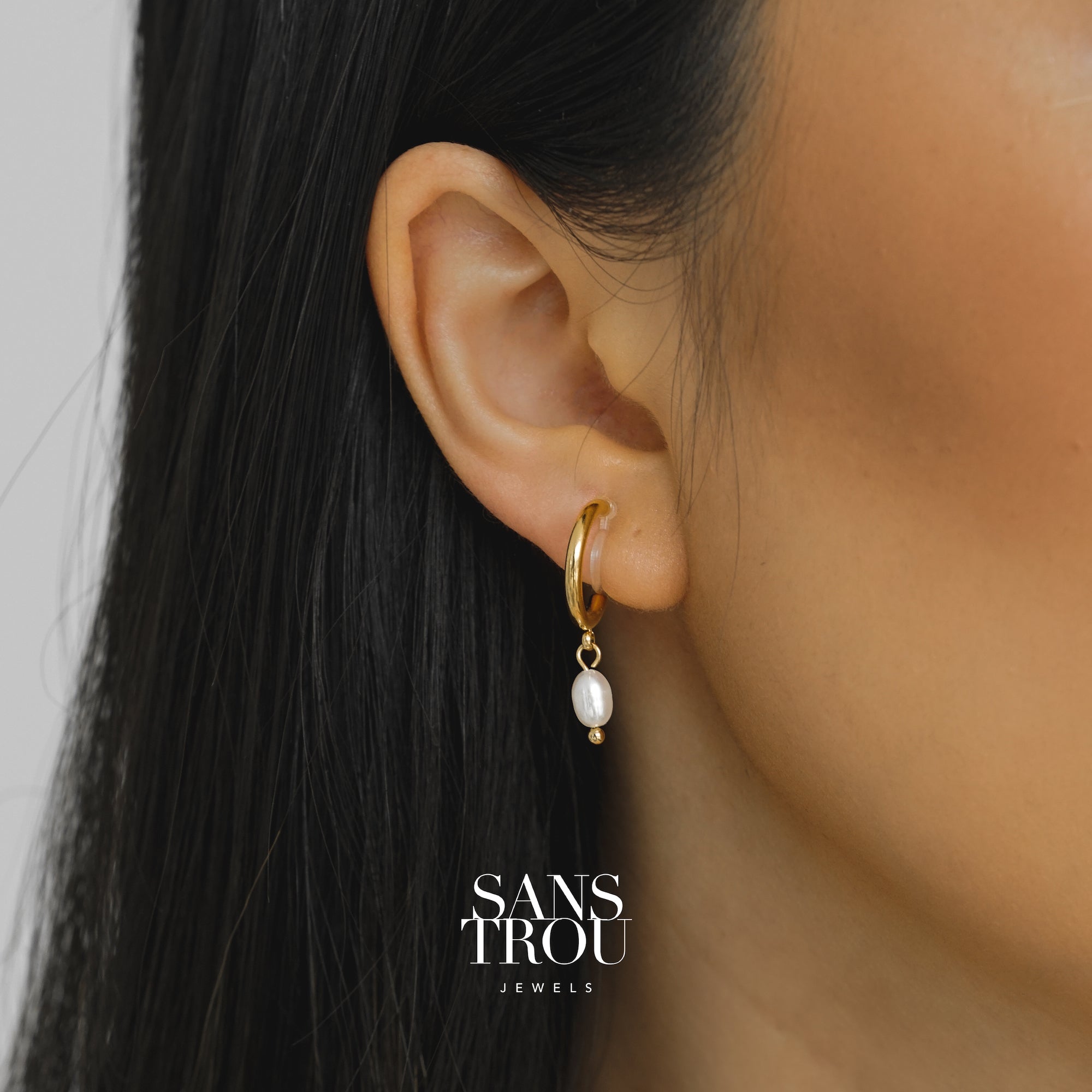 Lyna Petite Pearl Clip-On Hoop Earrings