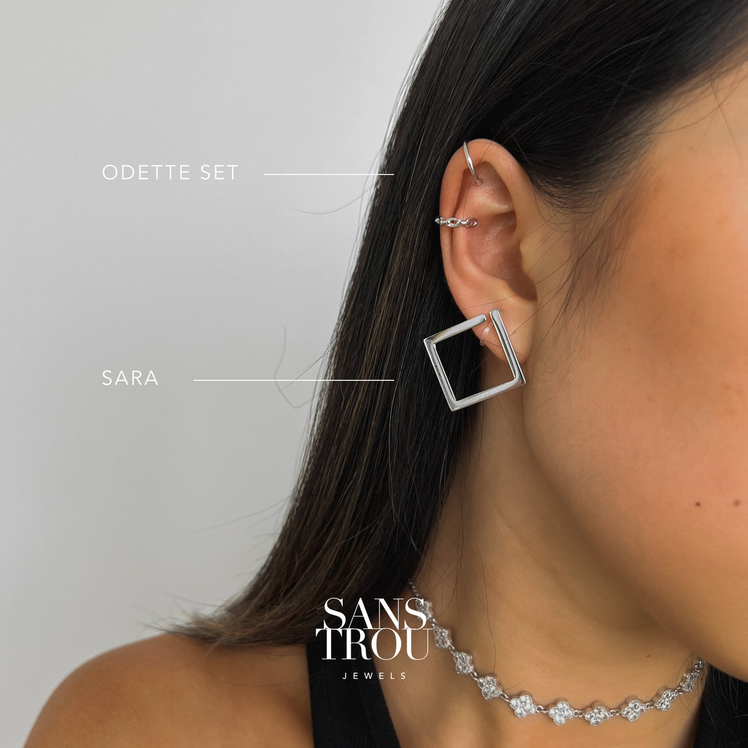 Sara Square Hoop Clip-On Earrings - Silver