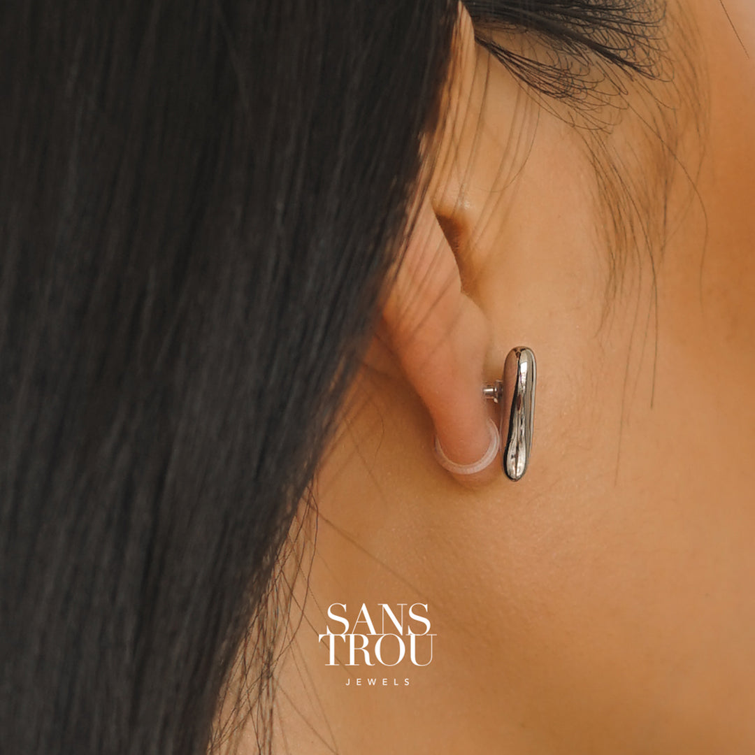 Paris Heart Clip-On Stud Earrings Silver - Spring Clip