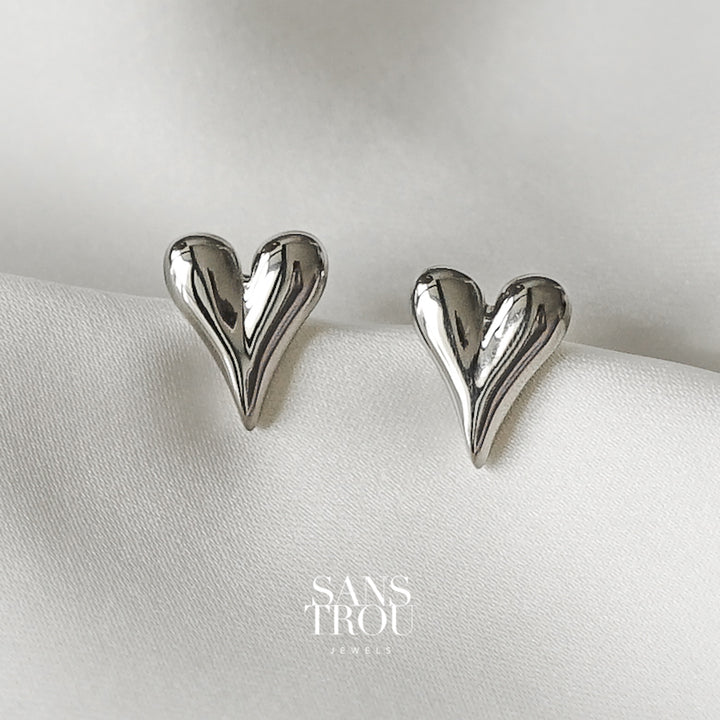 Paris Heart Clip-On Stud Earrings - Silver