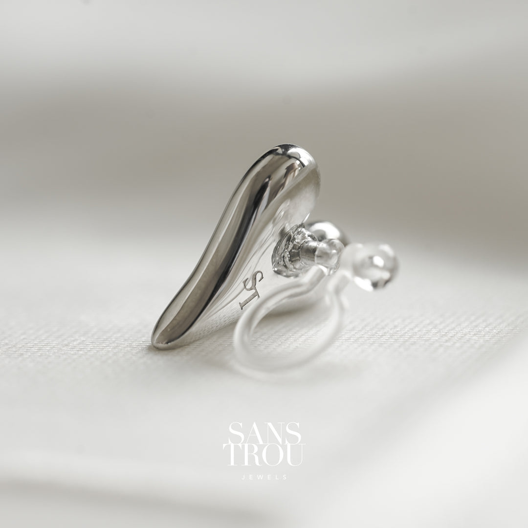 Paris Heart Clip-On Stud Earrings - Silver