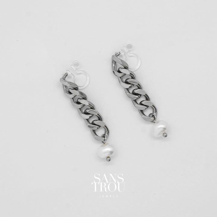 Perle Clip-On Chain Earrings - Silver