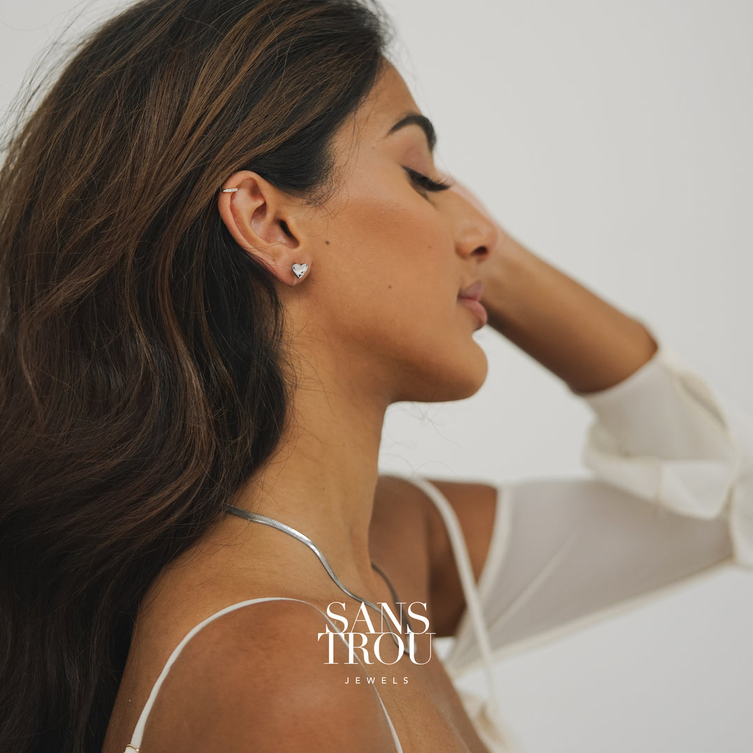 Renée Heart Clip-On Stud Earrings - Silver